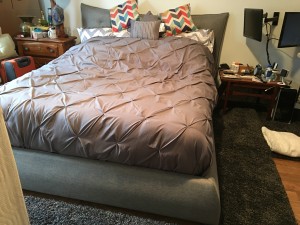 Took the box spring out - looks much better! I may have gone crazy with pillows, but oh well :)