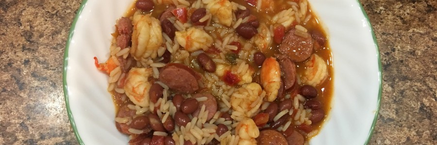 Yummy Spanish Rice with Kielbasa and Shrimp