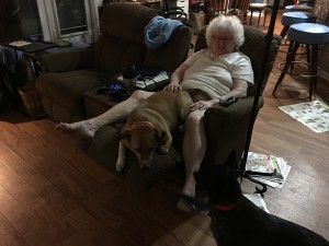 Mom and Penny sharing the chair!