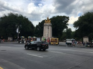 Statue in front of the corner of Central Park.